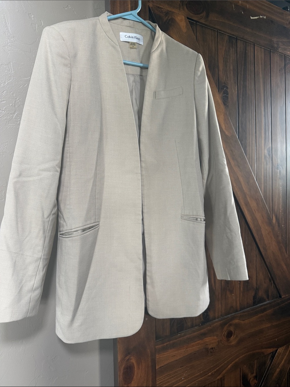 Calvin Klein Light Cream Collarless Blazer